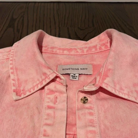 Something Navy Pink Denim Set - Magnolia Ruffle Shirt Jacket & Shorts